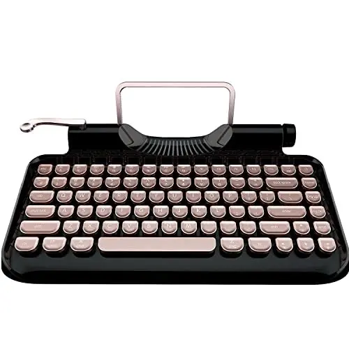 RYMEK Typewriter Style Mechanical Wired & Wireless Keyboard with Tablet Stand, Bluetooth Connection(Black)