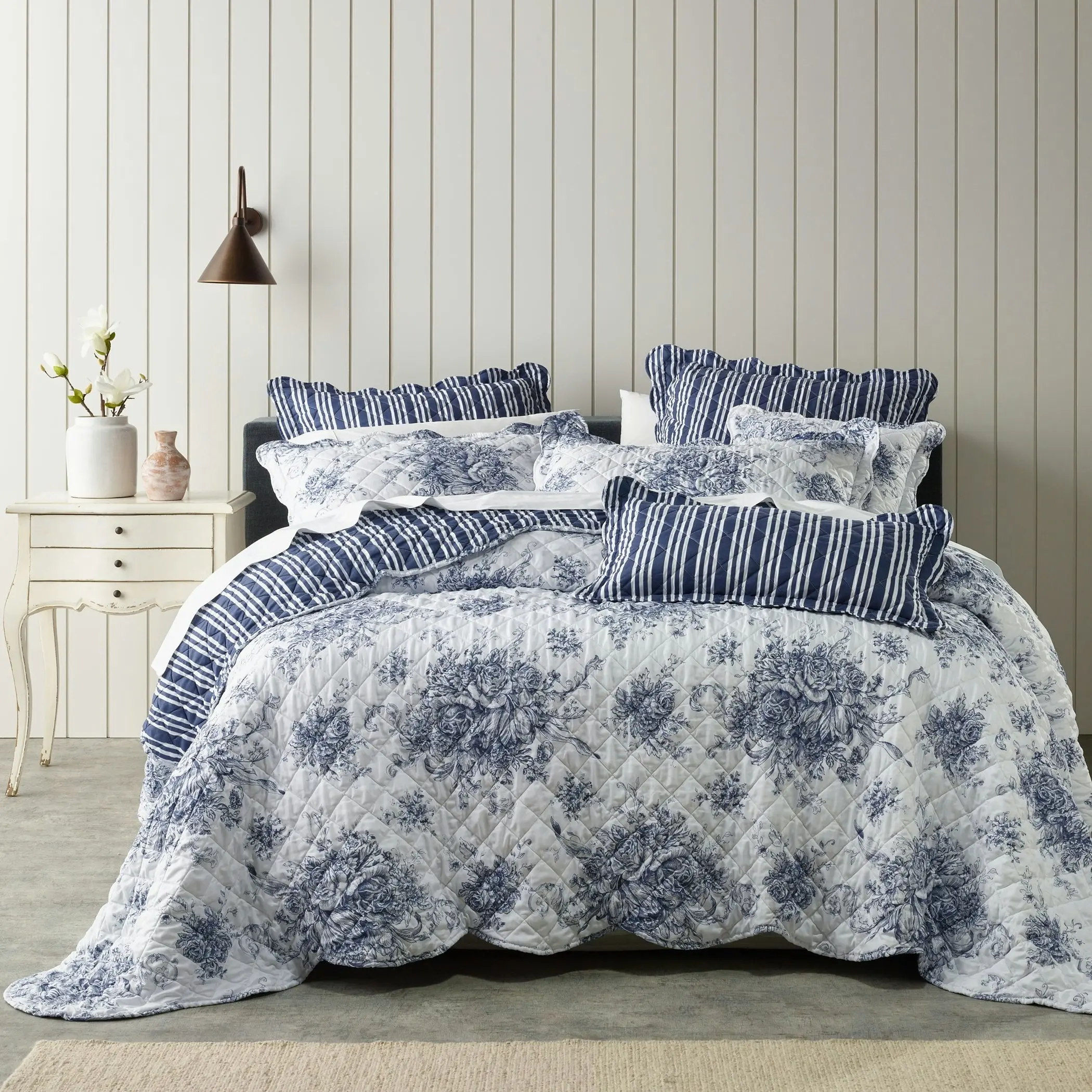 Bianca Bedding Amorette 5-7 Piece Set Blue Polyester Bedspread Set