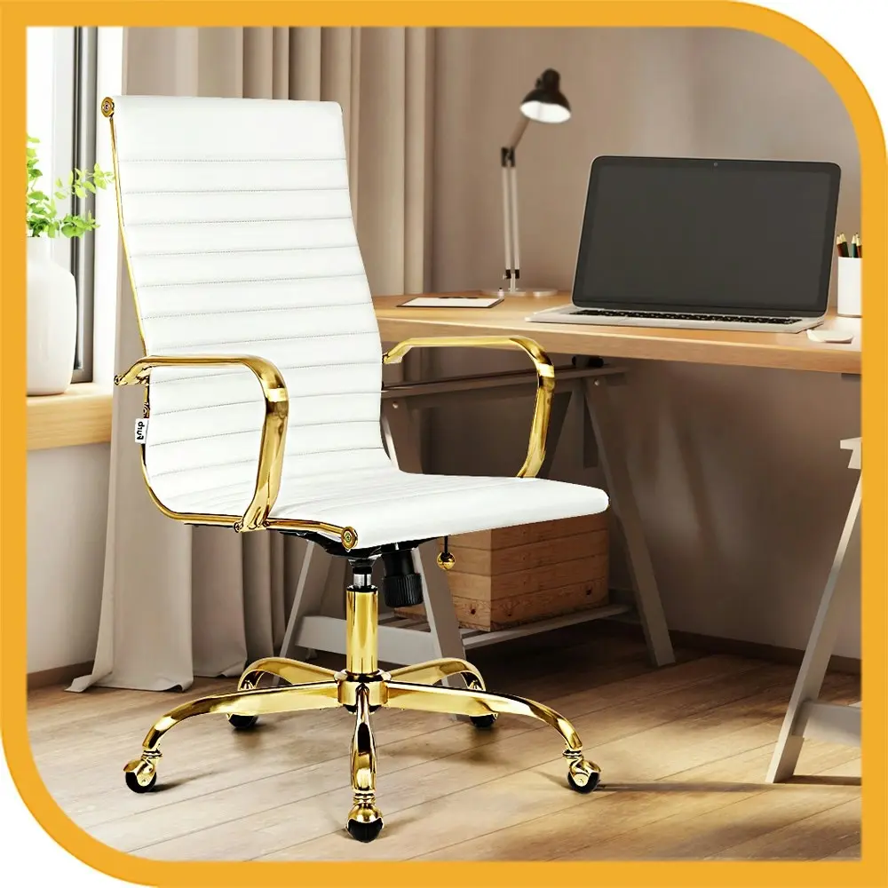 Furb Office Chair Executive High-Back Computer PU Leather Seat Study Wht Gd Eames Replica