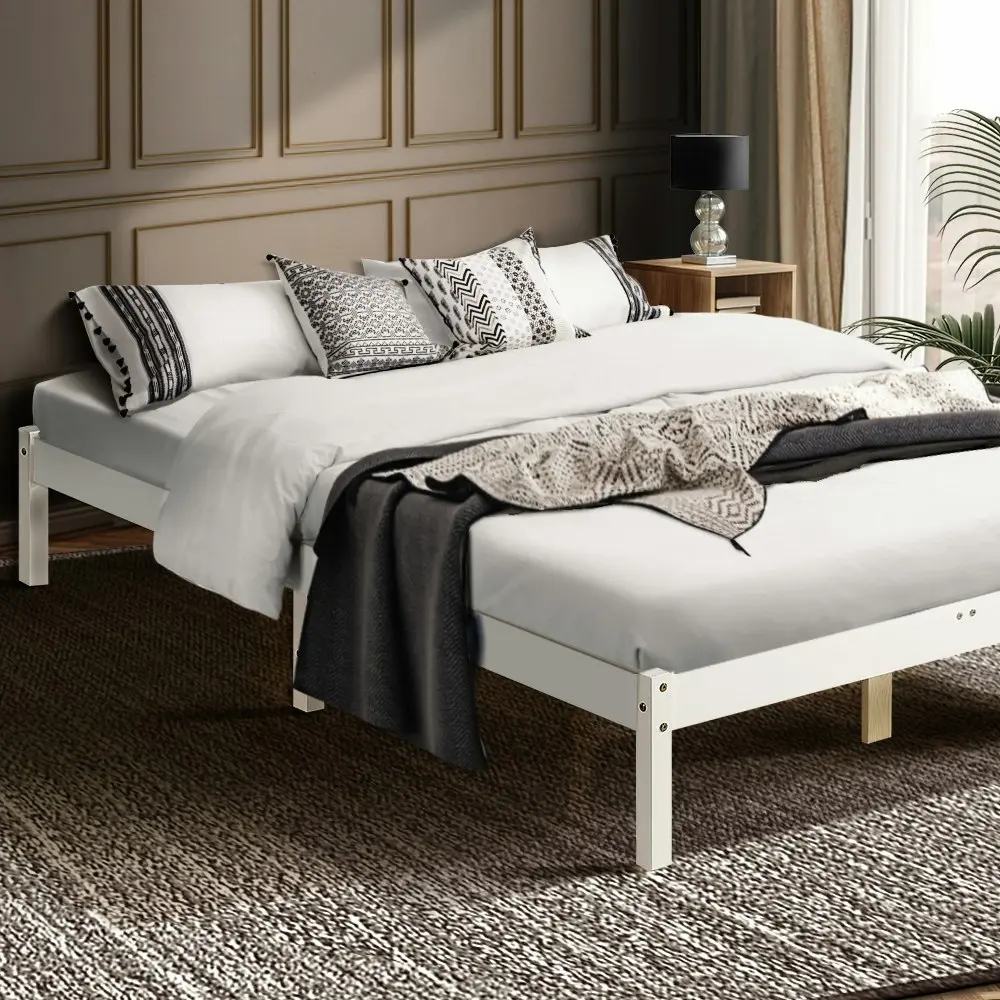 Furb Bed Frame Wooden Solid Pine Wood Bed Base Mattress King White