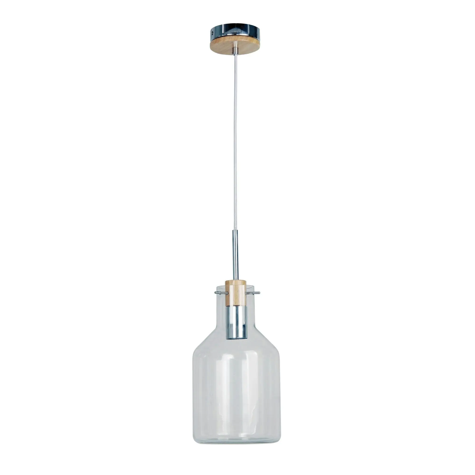 HOLBECK.17 Scandi Clear Glass and Timber Pendant