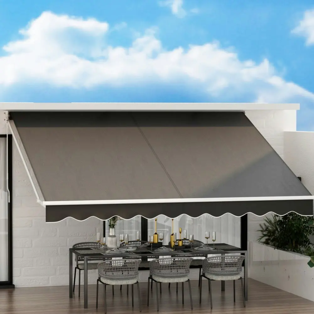 Instahut Retractable Folding Arm Awning Motorised Sunshade 4Mx3M Grey