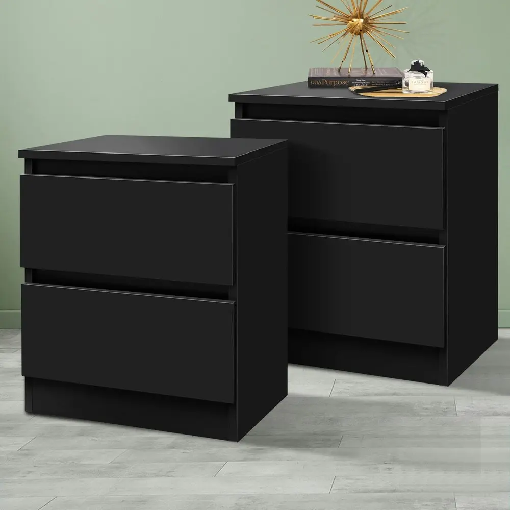 Alfordson 2x Bedside Table 2 Drawers Black