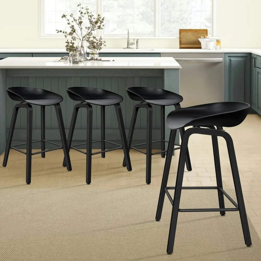 Alfordson Bar Stools Wooden Chairs All Black X4