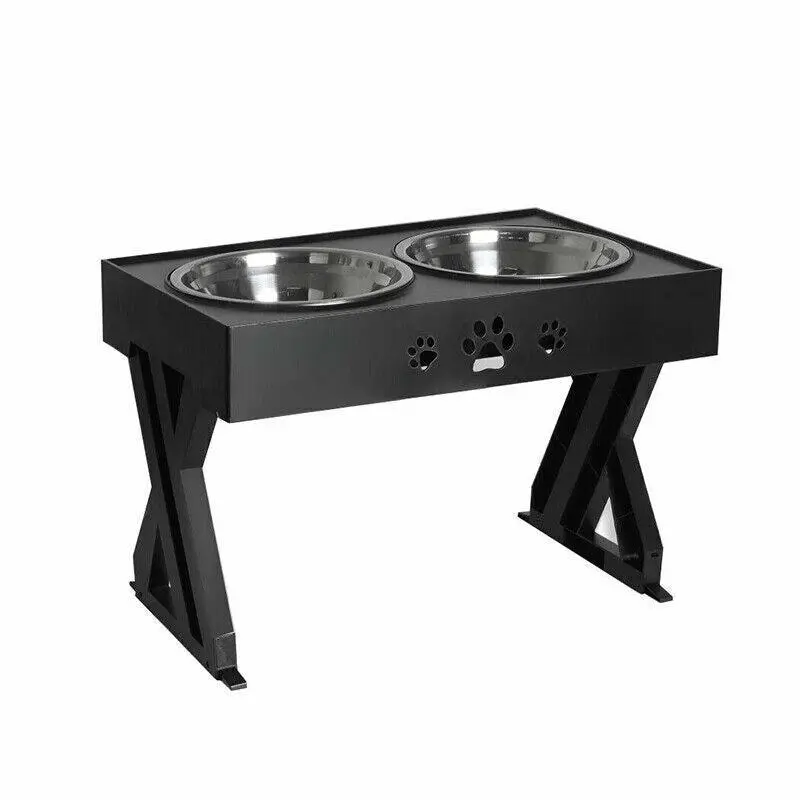 Elevated Pet Feeder Food Water Double Bowl Adjustable Height Raised Stand