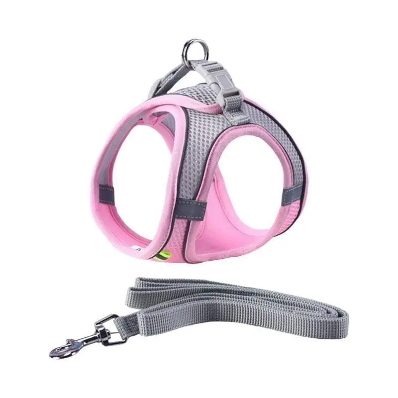 Pet Dog Harness Adjustable Reflective Breathable Outdoor Collars Strap Cat Leash Pink