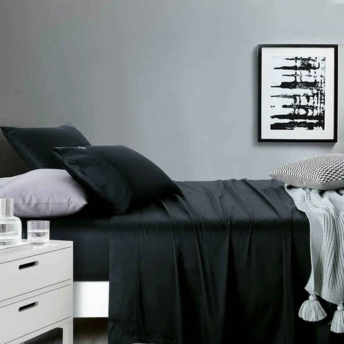 400 Thread Count Queen Bed Extra Depth Sheet set Black