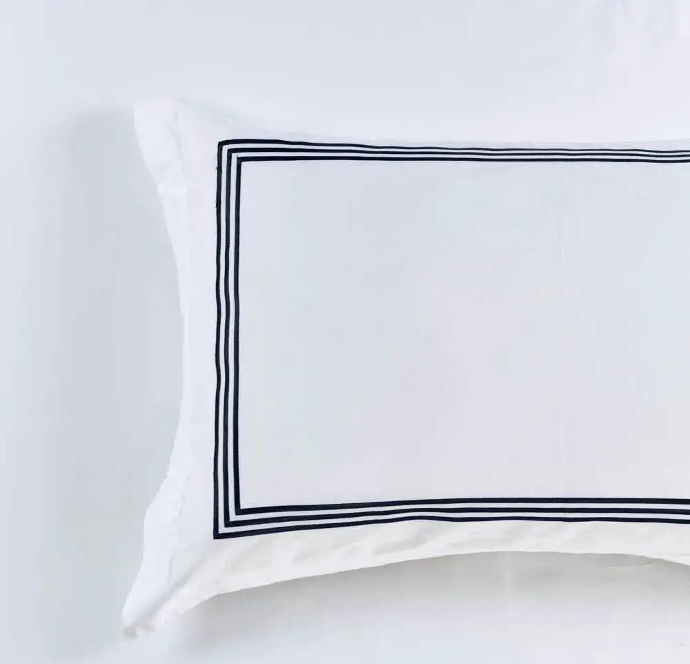 Ritz Embroidered King Size Pillowcase -1000 TC White with Navy