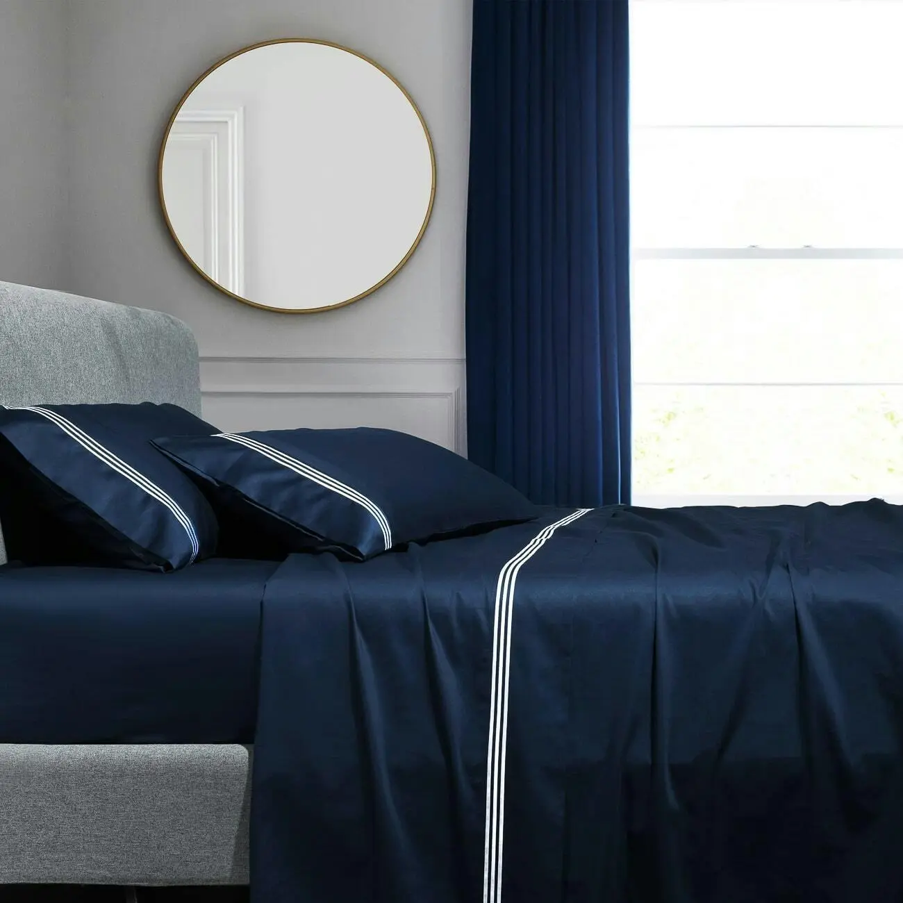 Ambassador 1000 TC Embroidered Navy with White Sheet Set