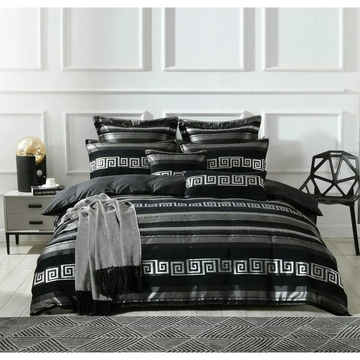 Ambrose Black Silver Quilt Cover Set