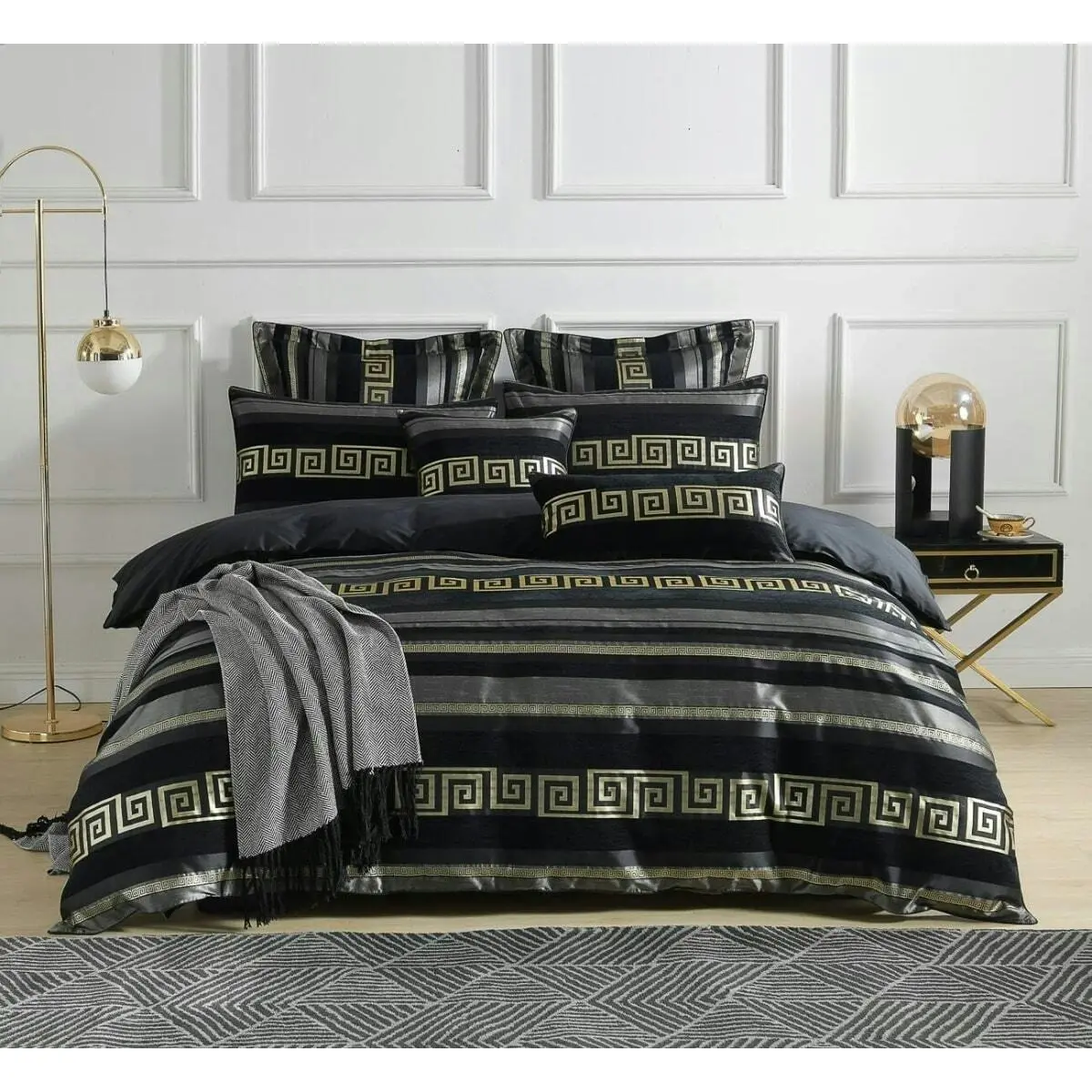 Ambrose Gold Quilt Cover Set Black