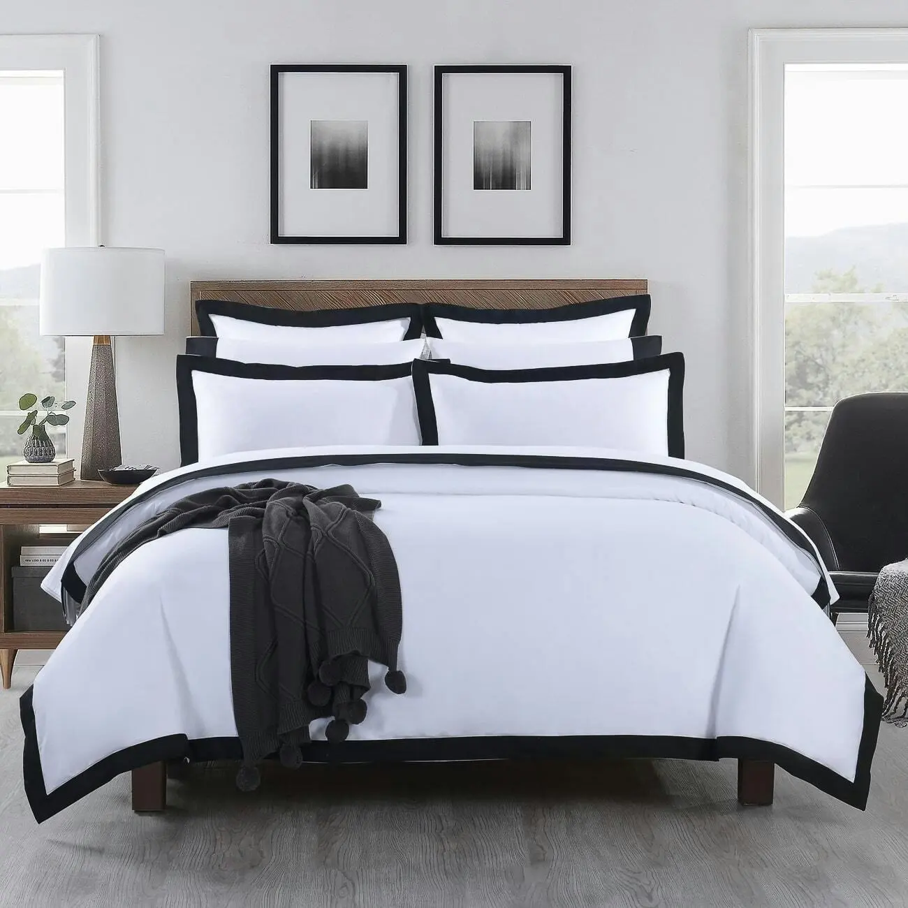 Plaza White and Black 1000TC Quilt Cover Set