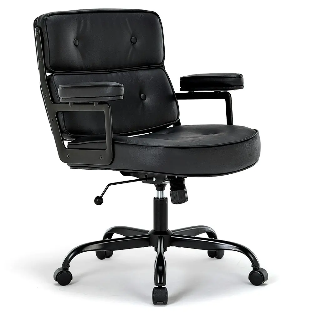 Furb Executive Lobby Office Chair Mid-Back PU Leather Thick Pad Black