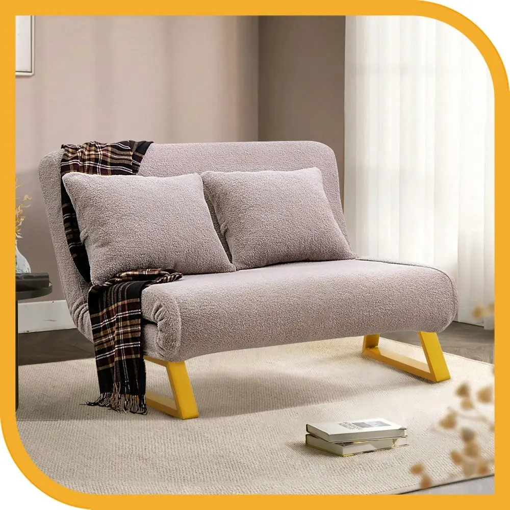 Furb Sofa Bed Lounge Chair Sherpa Fabric Folding Recliner Steel Leg Double Grey