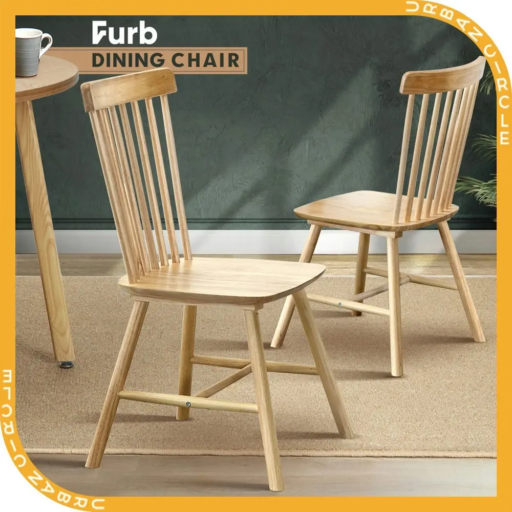 Furb 2x Dining Chairs Minimalist Vertical Back Chair Wooden Accent Chair Oak