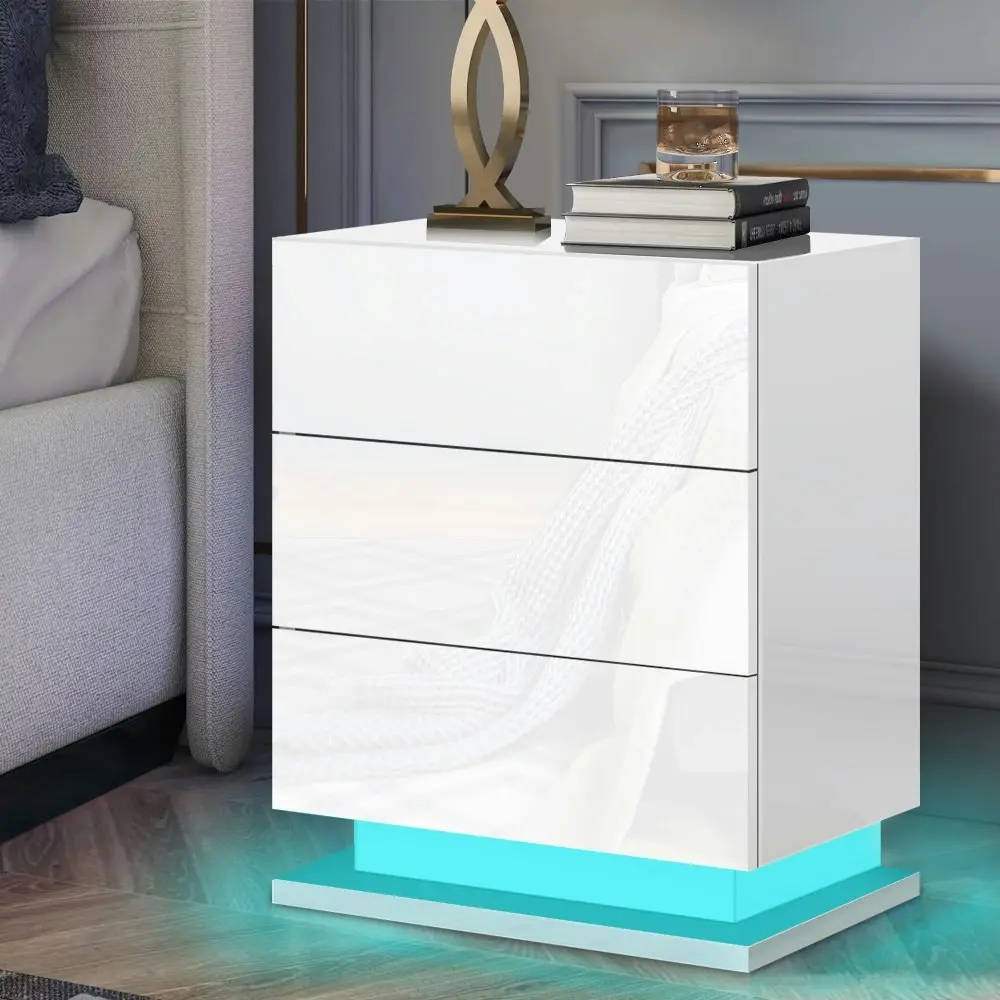 Alfordson Bedside Table Gloss LED White