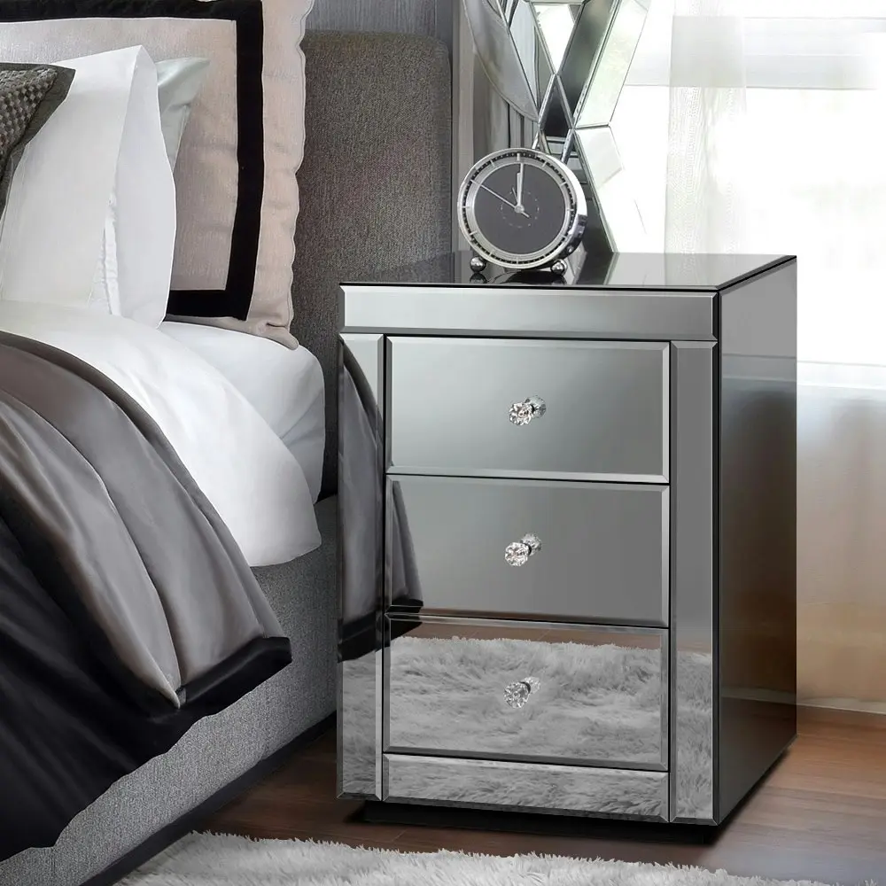 Alfordson Bedside Table Mirrored Grey