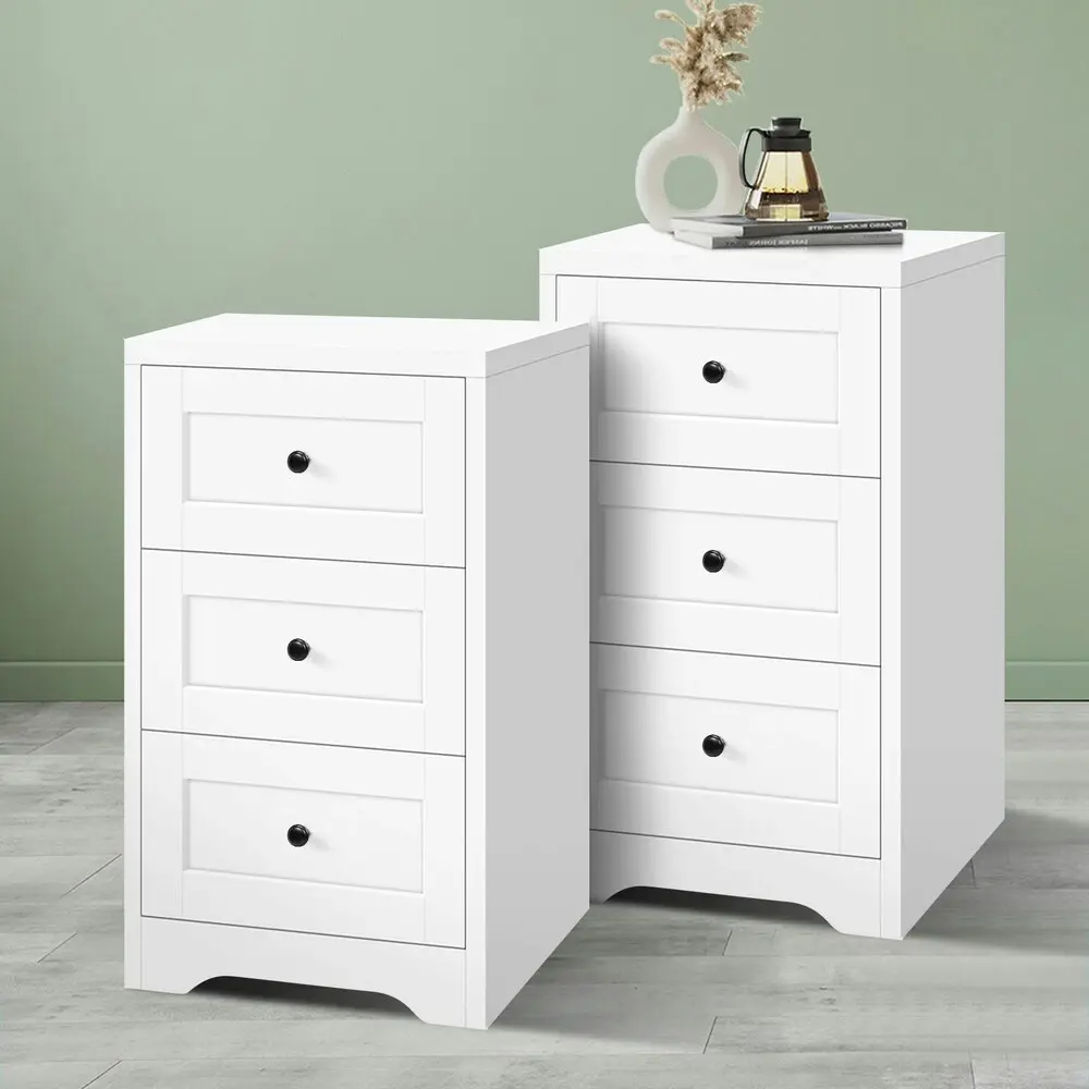 Alfordson 2x Bedside Table Hamptons Drawer White