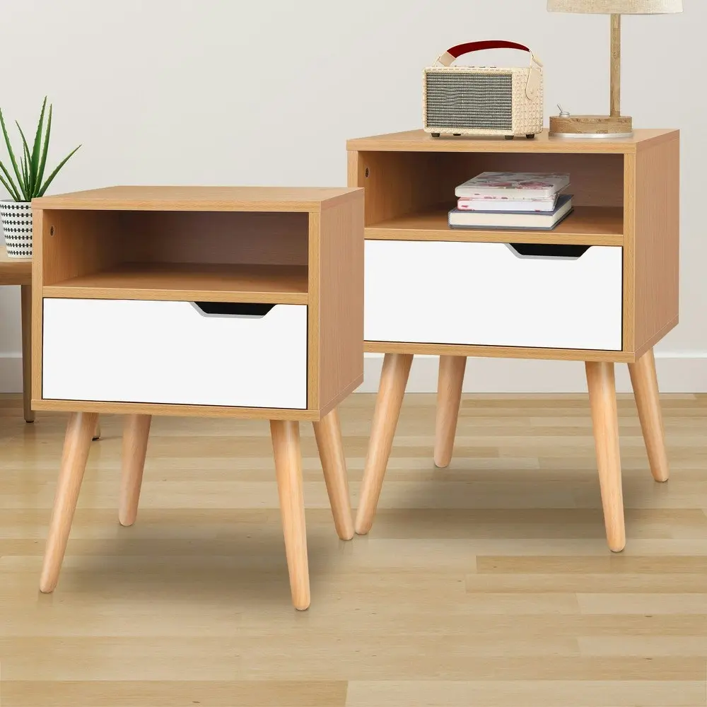 Alfordson 2x Bedside Table Scandinavian Oak White