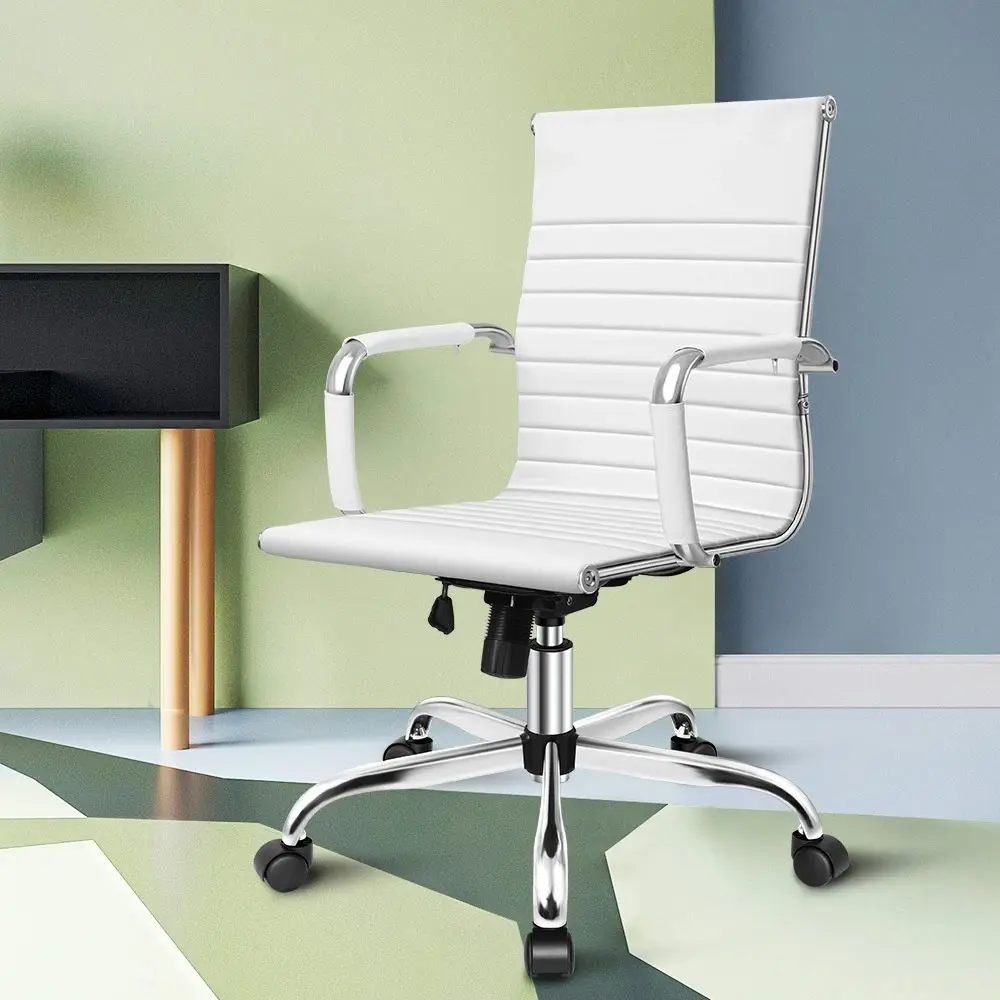 Alfordson Mid Back Ergonomic PU Leather Office Chair White