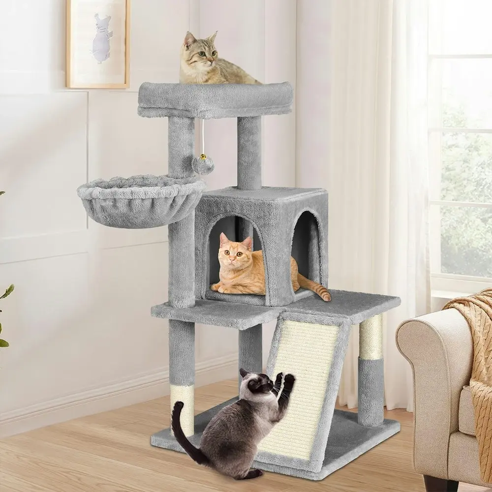 BEASTIE Cat Tree 100cm Light Grey Scratching Post Scratcher Tower