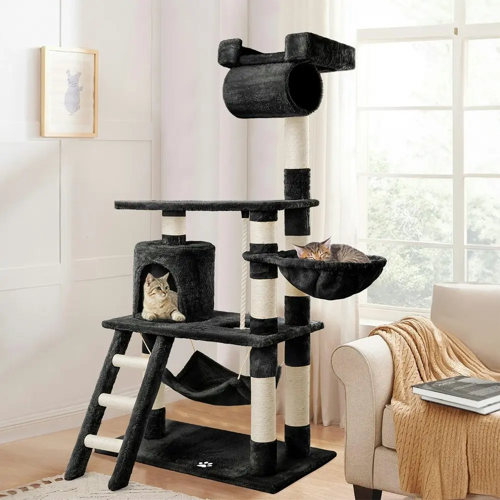 BEASTIE Cat Tree 141cm Black Scratching Post Scratcher Tower