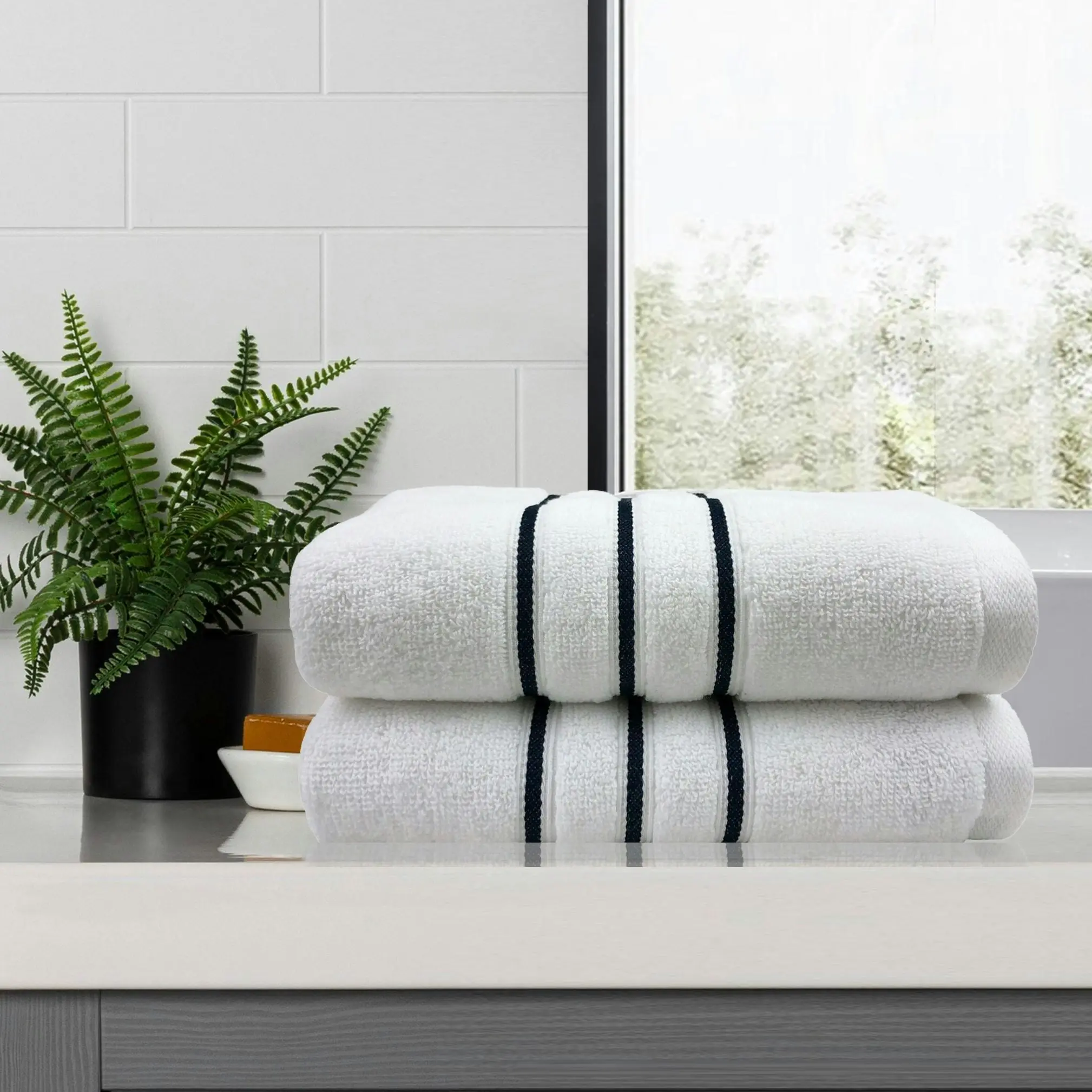 Amor Classic Bath Towel 2 Pcs Dobby Stripe Super Soft Premium Cotton