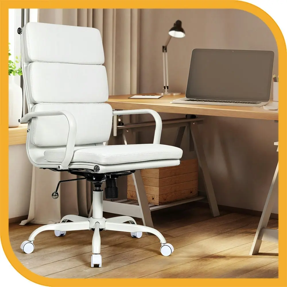 Furb Executive Office Chair Ergonomic Chair High-Back PU Leather All White