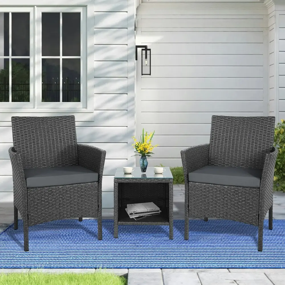 Alfordson Outdoor Furniture 3PCS Bistro Wicker Set Dark Grey