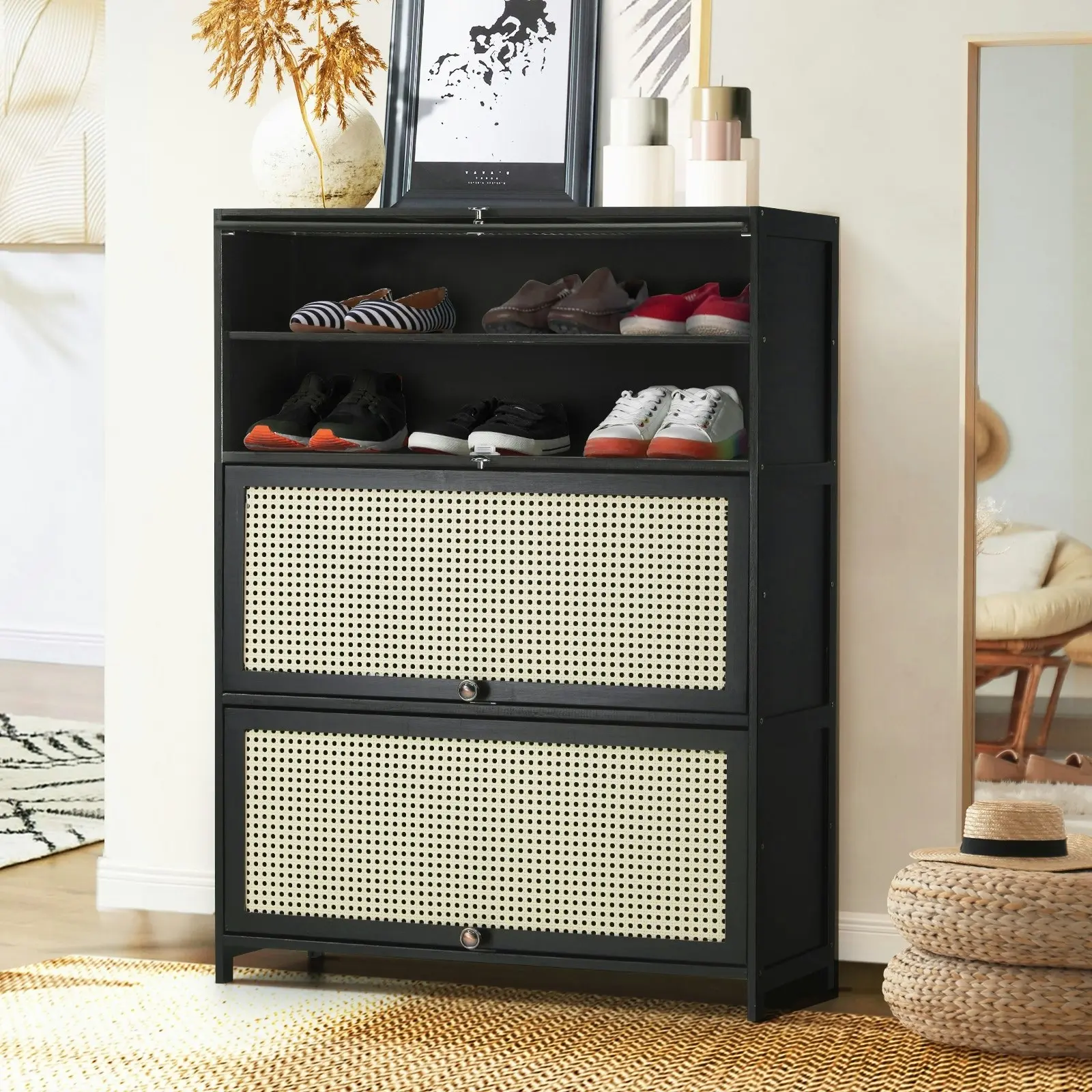 Oikiture Shoe Storage Cabinet Shoes Rack Organiser Shelf 3 Flip-up Doors