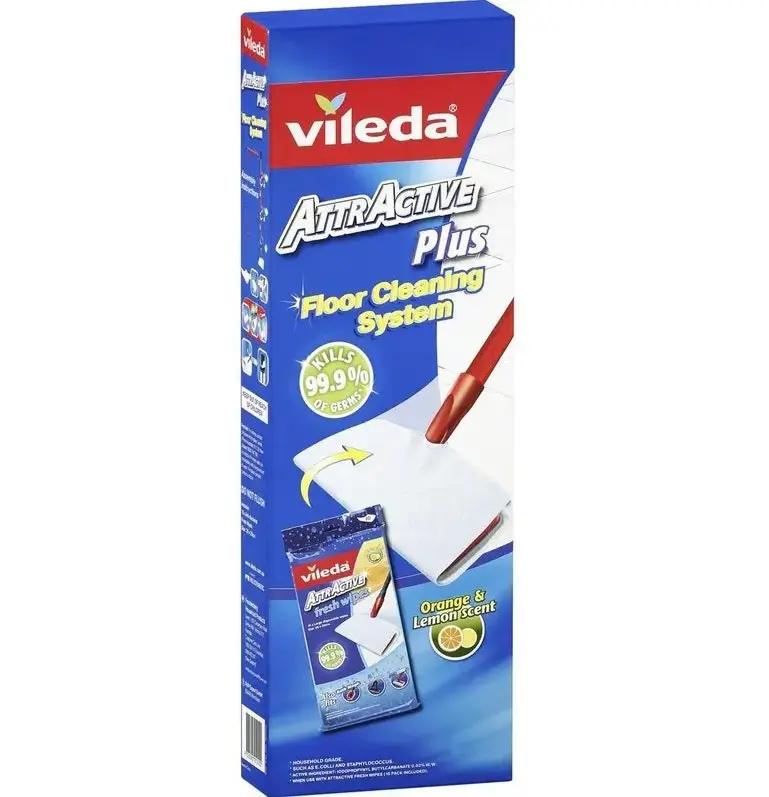 Vileda Floor Cleaning Mop Kit With 10 Wipes Orange and Lemon