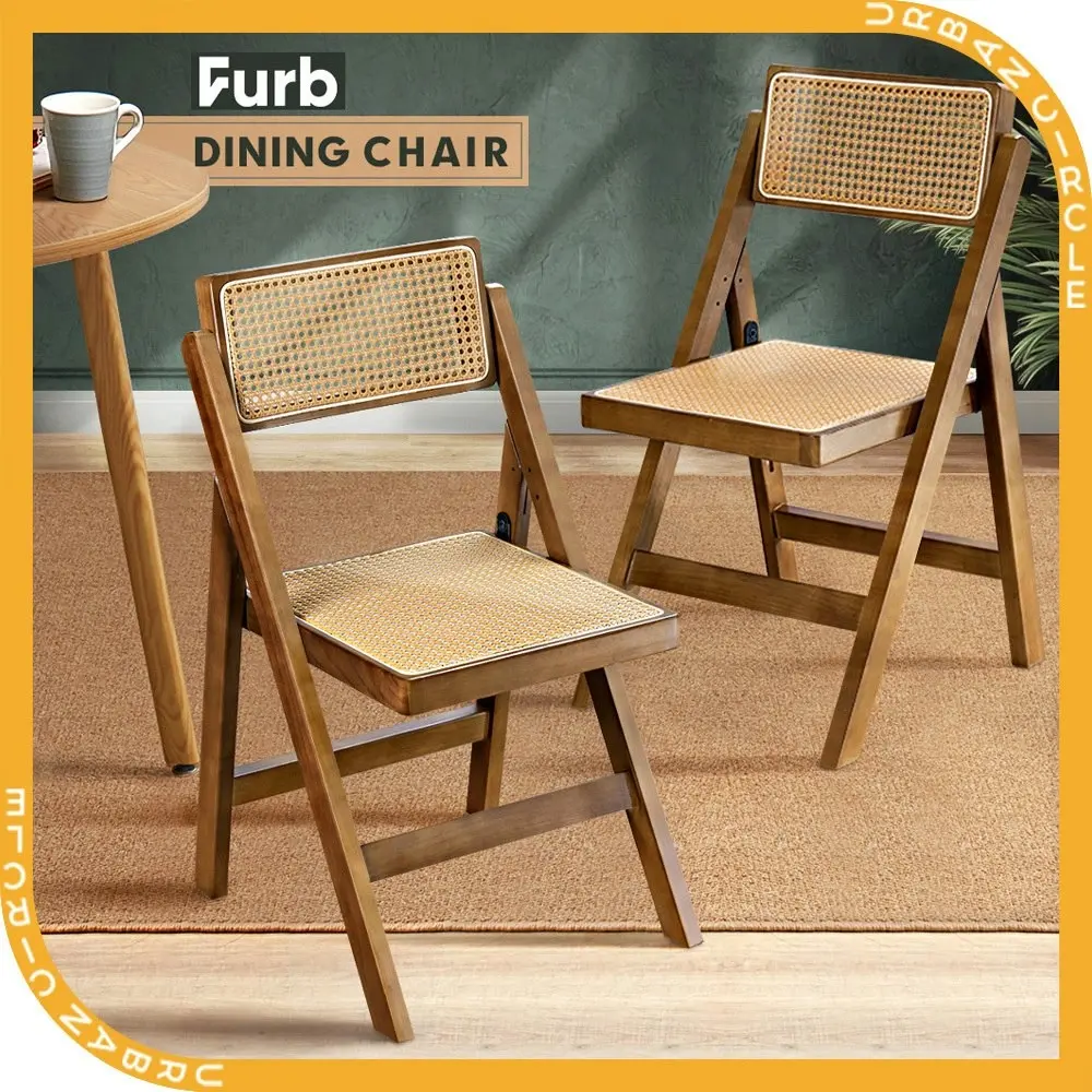 Furb 2x Dining Chairs Rattan Chair Foldable Wooden Chair Home Furniture Walnut