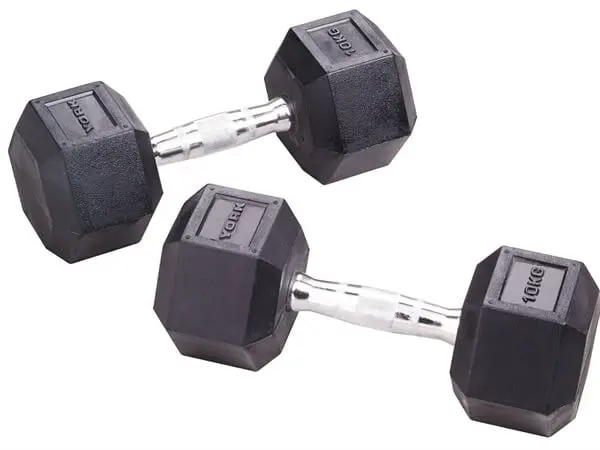 York 32.5kg Rubber Hex Dumbbell