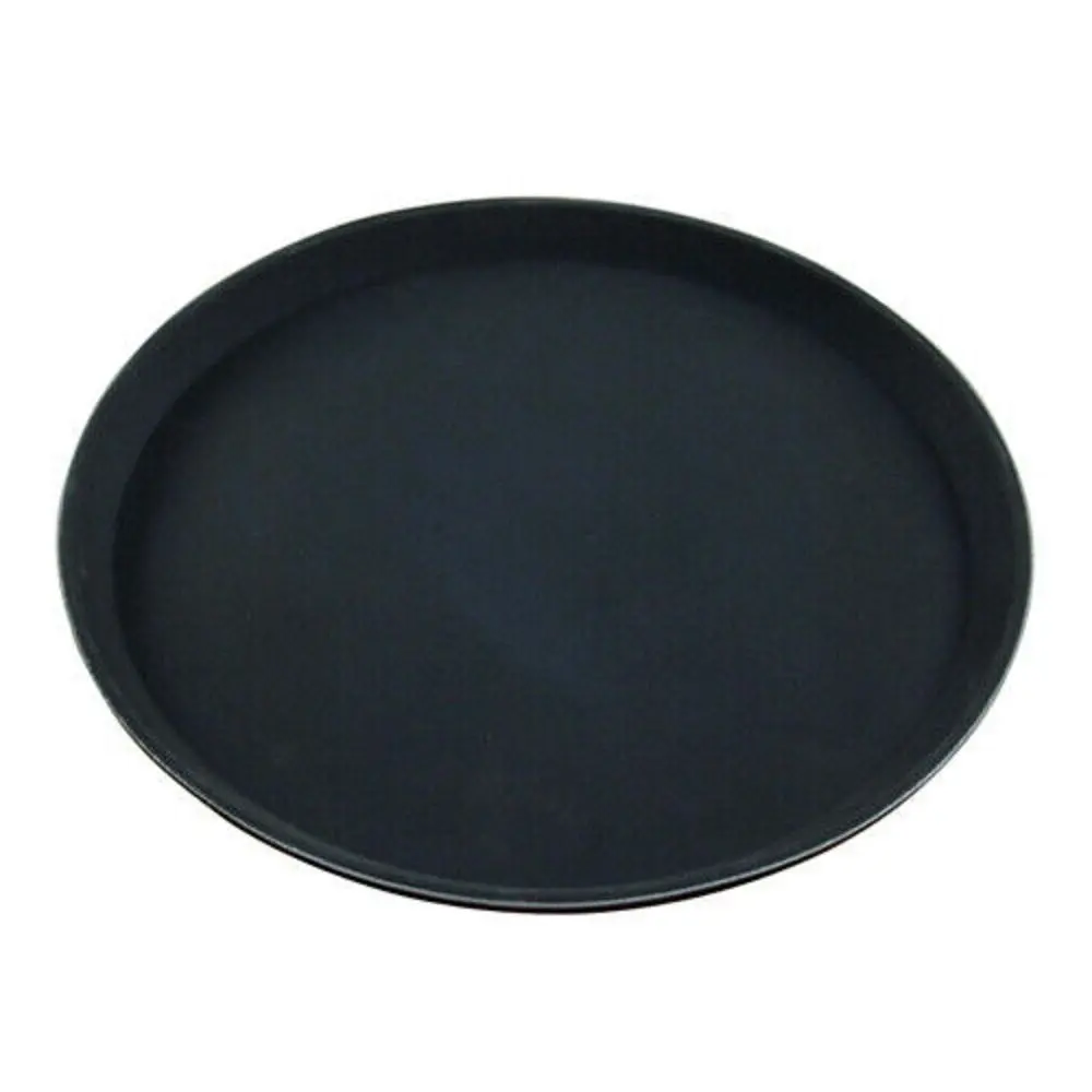 Chef Inox Plastic Round Black Non Slip Serving Tray