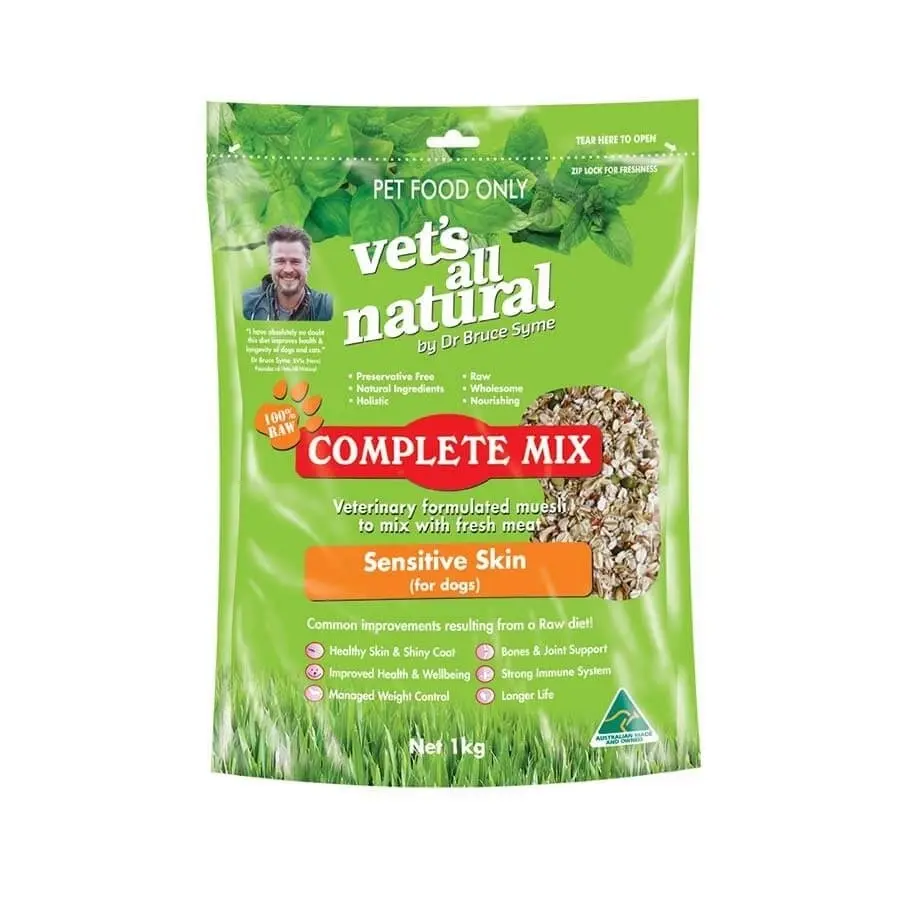 Vets All Natural Complete Mix Sensitive Skin Dry Dog Food - 1kg