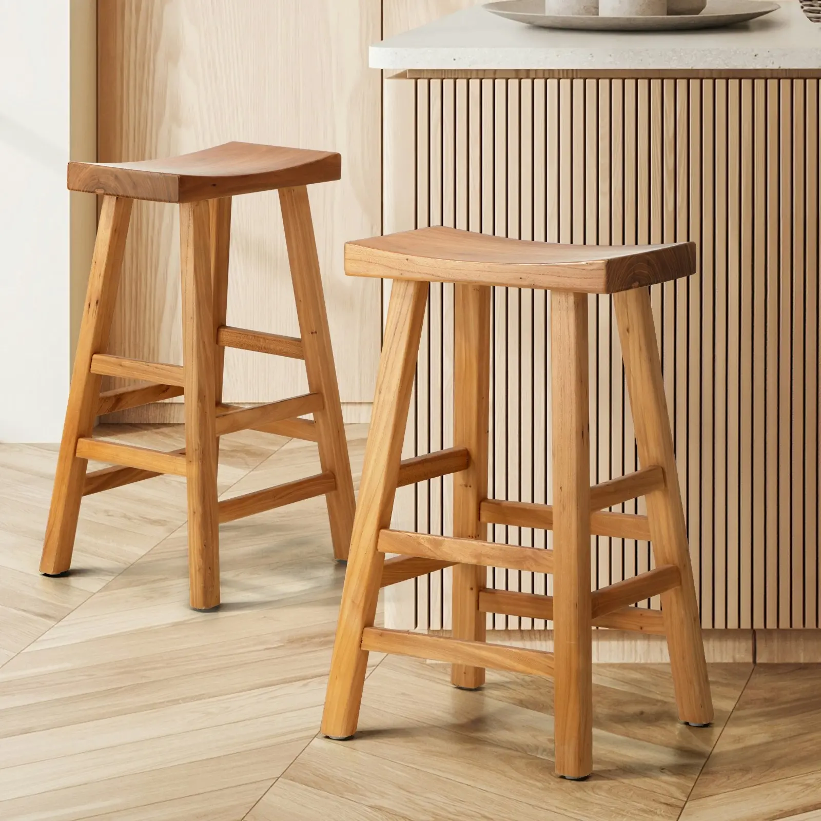 Oikiture 2x Bar Stools Kitchen Stool Wooden Counter Chairs Barstools Natural