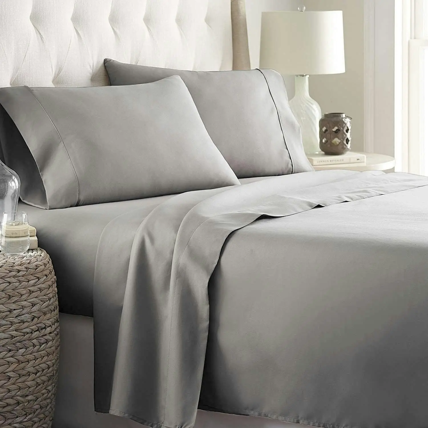 2000TC Ultra-Soft All AU Size Bed Sheet Set, Super King Silver Gray, Luxury Bedding Sheets, Breathable Deep Pocket