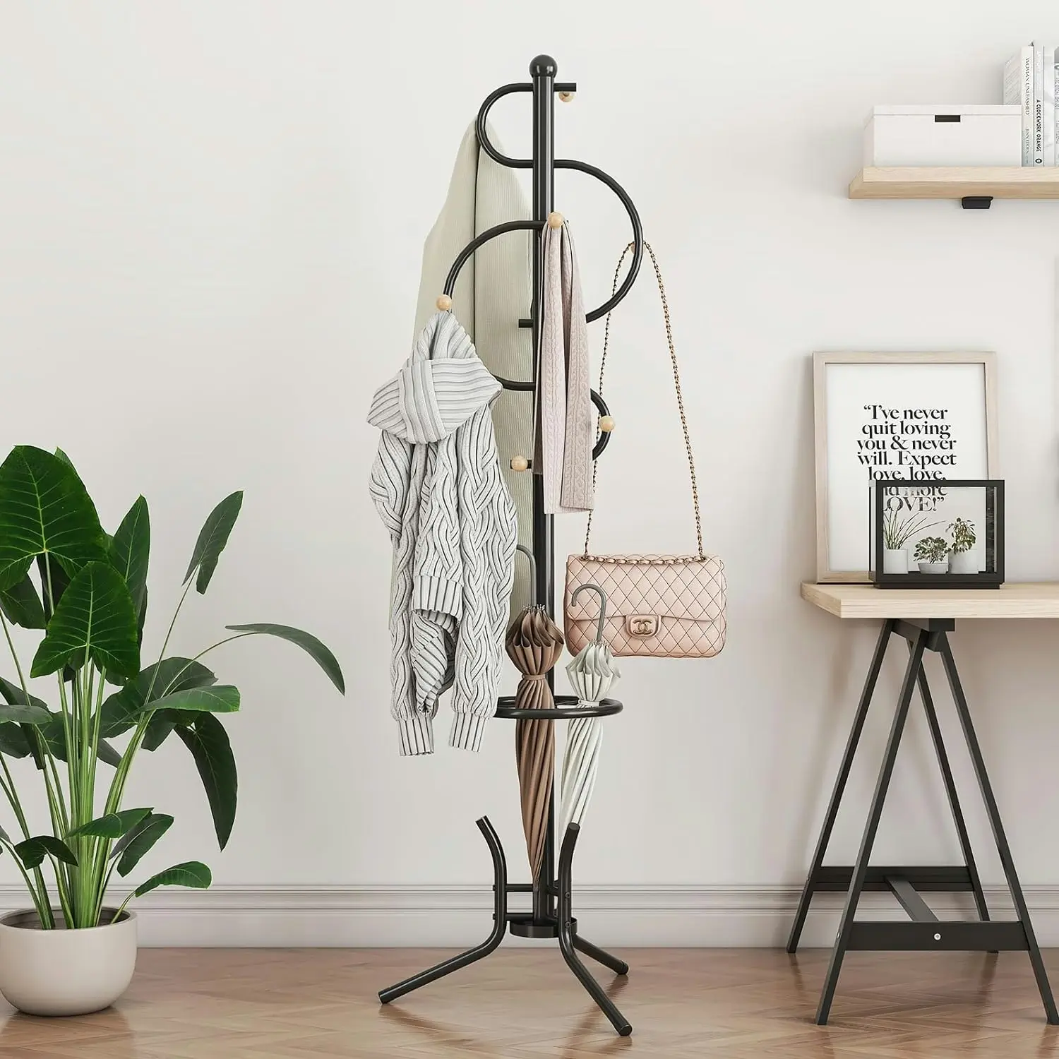 Coat Racks Freestanding Umbrella Holder 8 Hooks