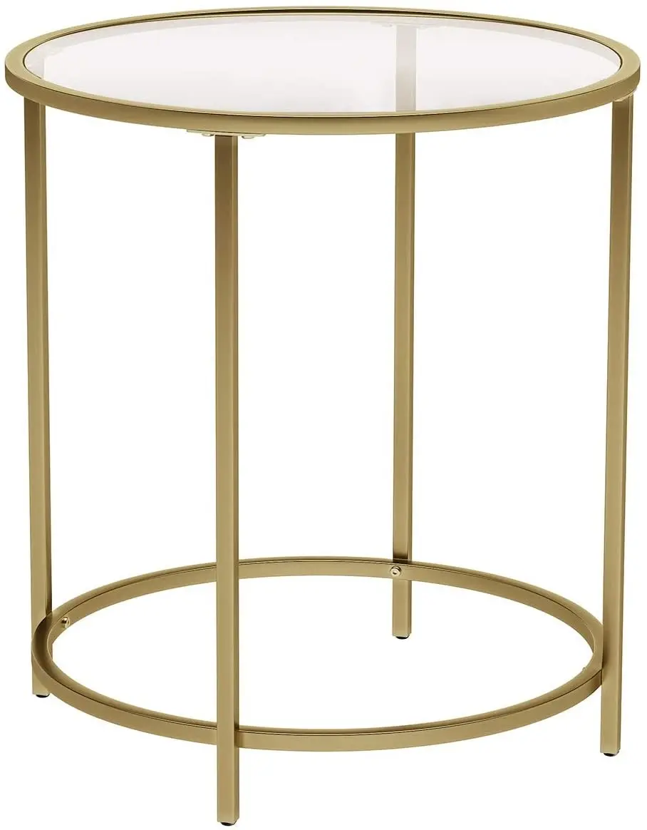 Gold Round Side Table with Golden Metal Frame, Robust and Stable