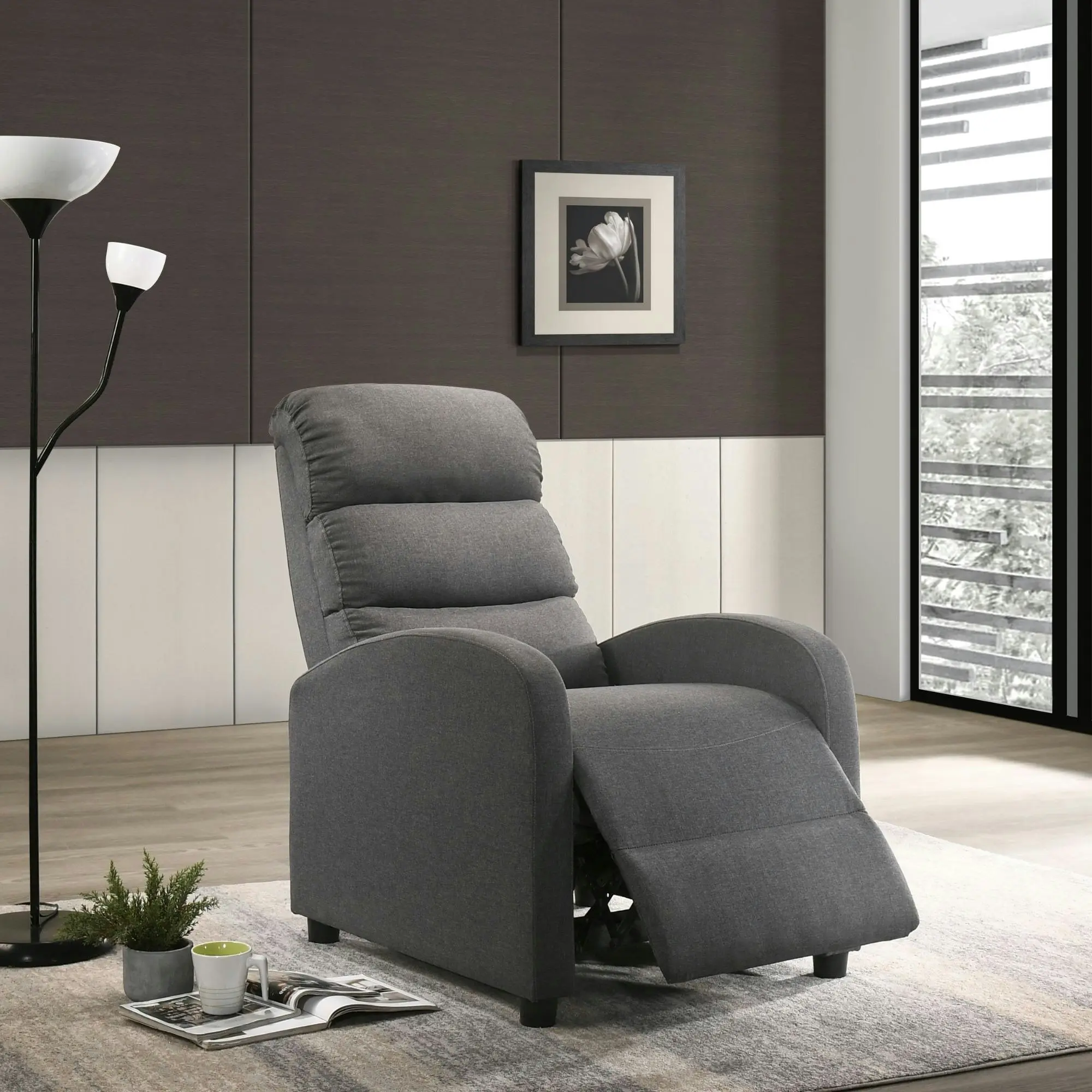 Luxury Fabric Recliner Chair Armchair Grey Sofa Lounge Couch