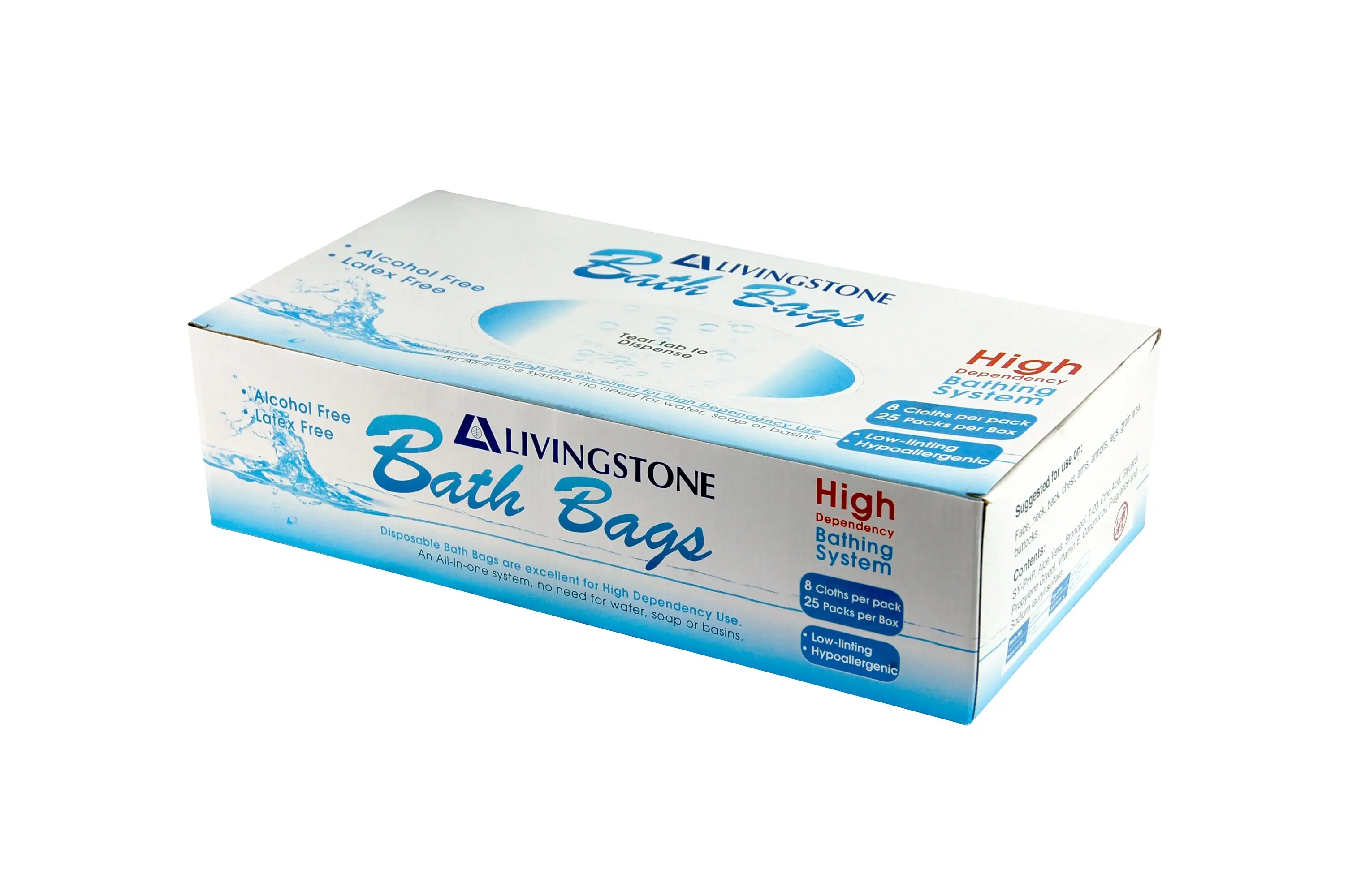 Livingstone Bath Bag Wipes 19x18.5cm Resealable 8 Pack