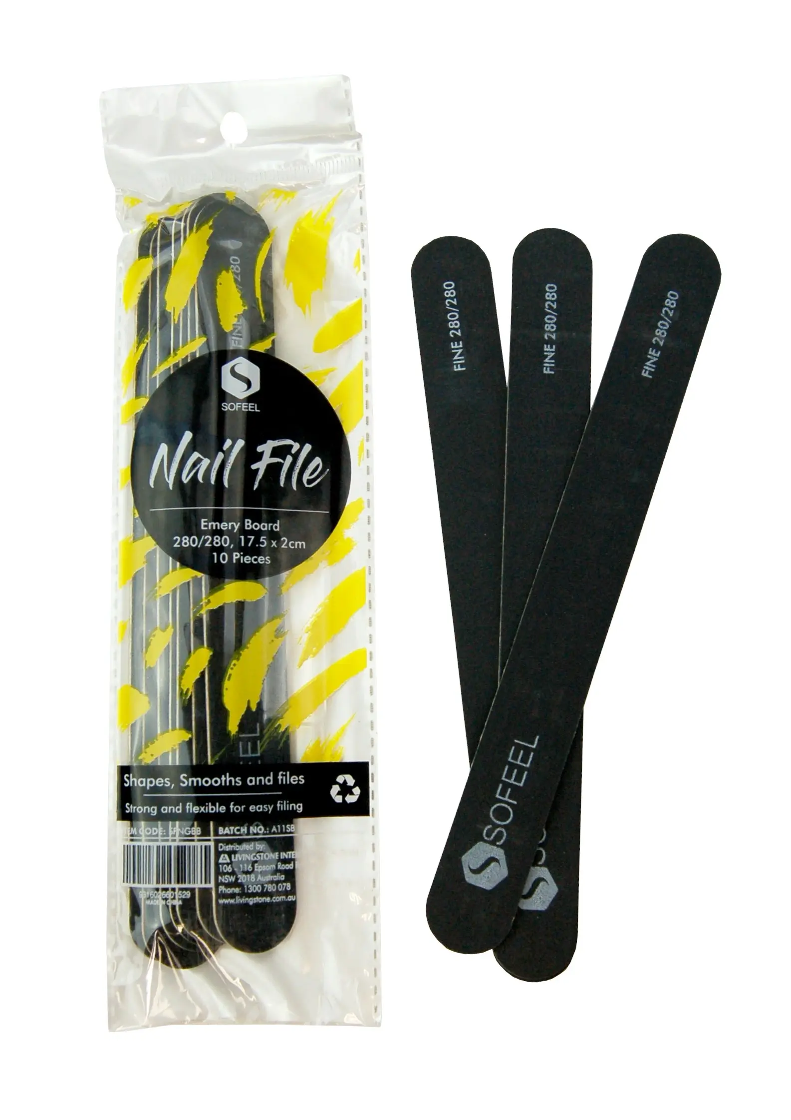 Sofeel Nail File Emery Board Grit: 280/280 Black 10 Pack