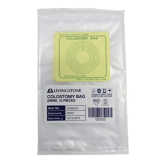 Livingstone Colostomy Bag 240 x 140mm, Stoma Diameter: 25mm, 10/Pack x5