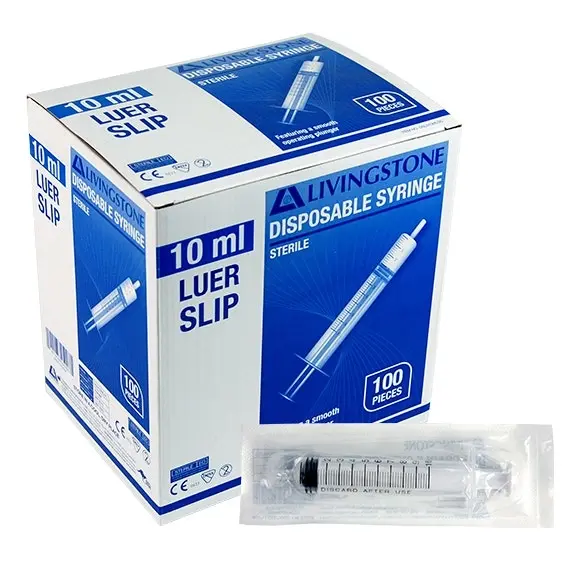 Livingstone Syringe, 10ml, Luer Slip Tip, Concentric Nozzle, Latex Free, Hypoallergenic, Sterile, 100/Box x31