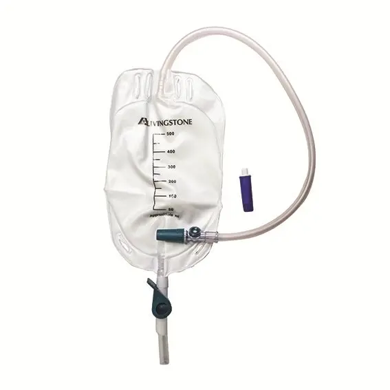 Livingstone Leg Urine Bag with Lever Tap Bottom Outlet 50cm Tube 500ml Graduated Sterile