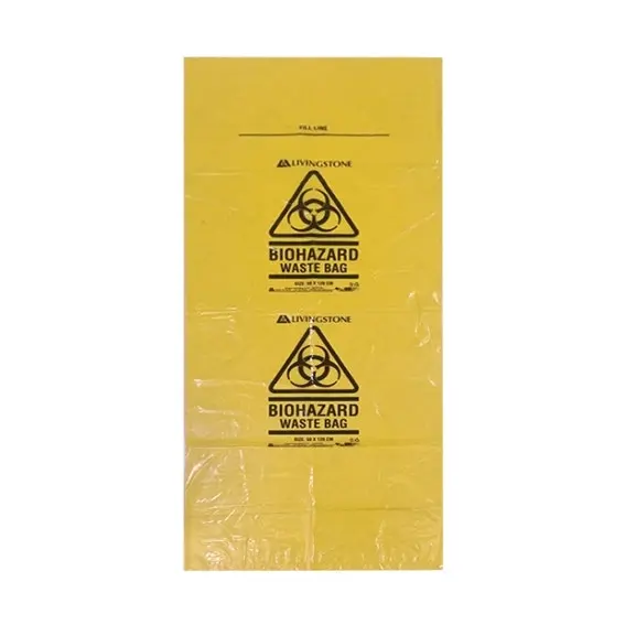 Livingstone Yellow Biohazard Waste Bag LDPE 120L 50 Microns 50 x 120cm 25 Bag x5