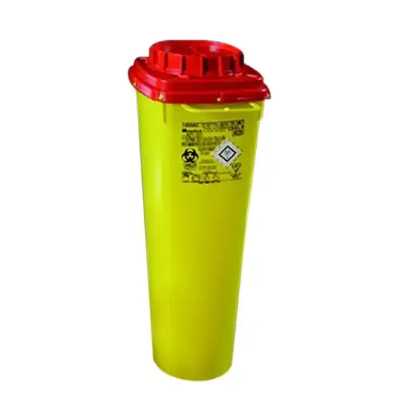 Aptaca Needles Sharps Waste Collector, 6L Capacity, 167 x 167 x 482mm, with Lid, Yellow, Made in Italy