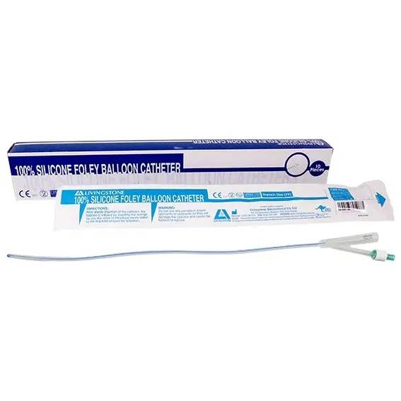 Livingstone 2-Way All Silicone Foley Balloon Catheter 5-10ml 12FG White 10 Box