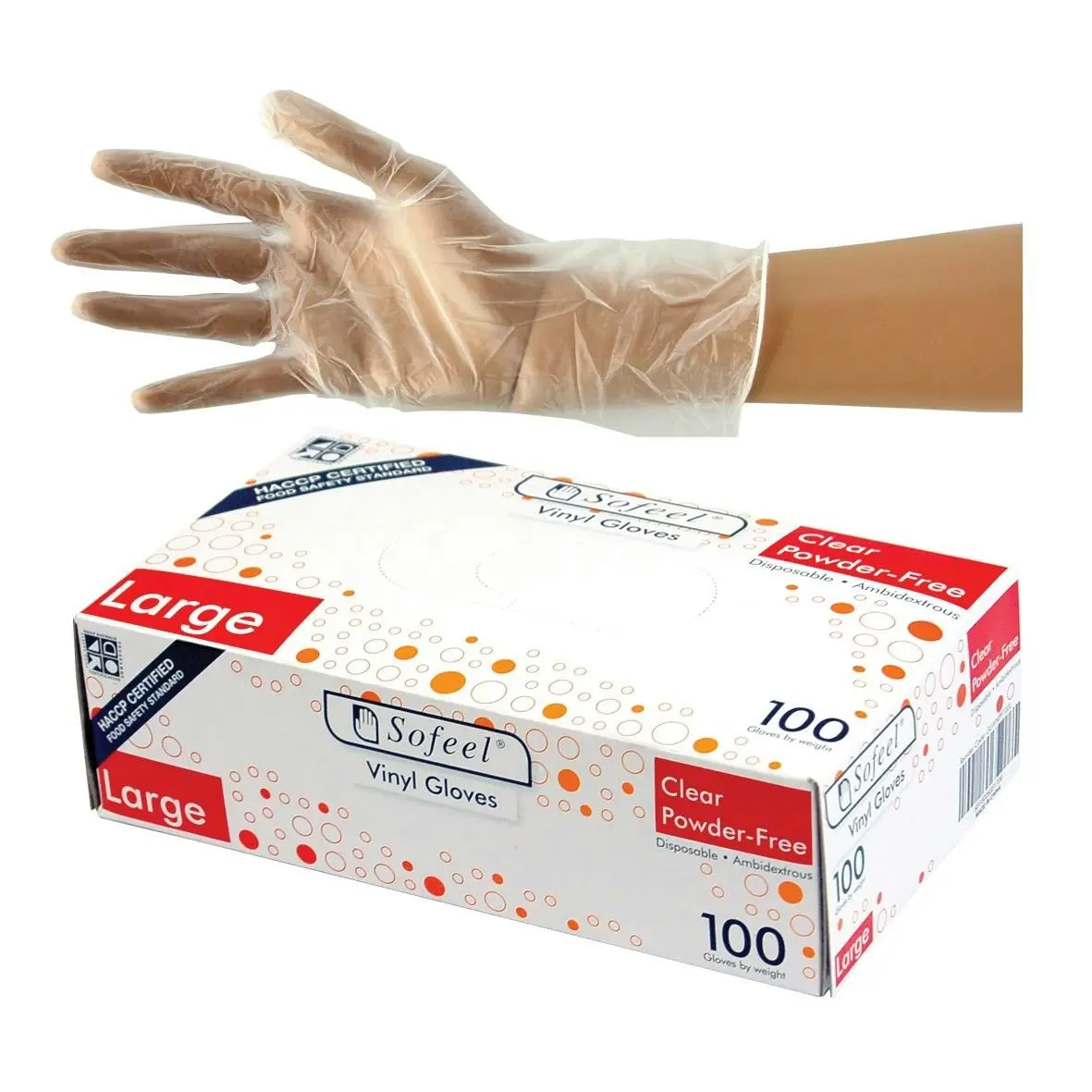 Sofeel Vinyl Powder Free Gloves 5.0g Large Clear 100 Box x10