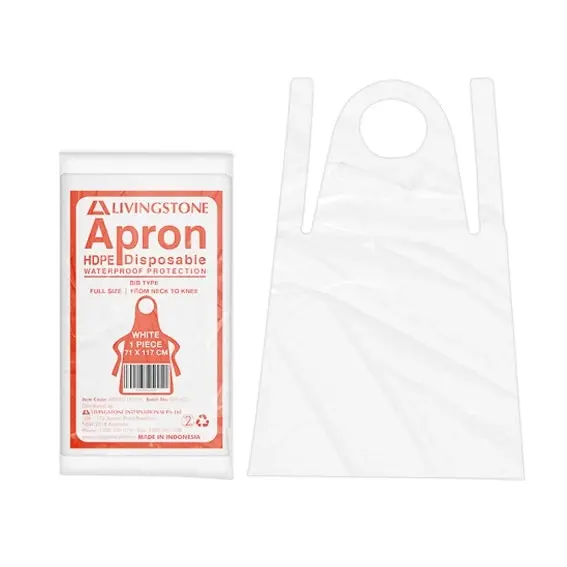 Livingstone Disposable Bib Type High Density Polyethylene (HDPE) White Aprons 23um 71 x 117cm 100 Packs